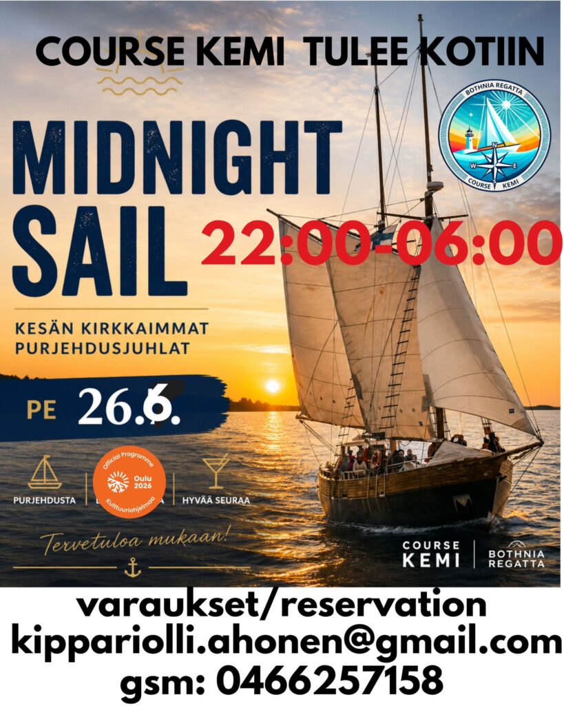 Midnight sail purjelaivalla yleisöpurjehdus, Course Kemi avomeripurjehduskilpailu
